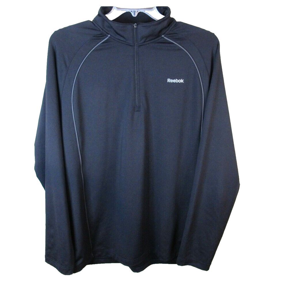Reebok 1/4 Zip Long Sleeve Black Pullover Men's Size XL Performance Stretch